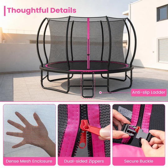 12 FT Outdoor Trampoline with Safety Enclosure Net - Pink
