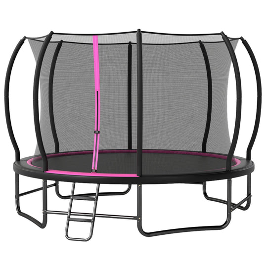 12 FT Outdoor Trampoline with Safety Enclosure Net - Pink