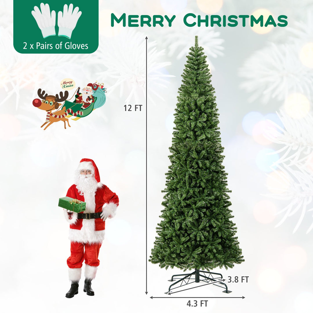 12 FT Tall Prelit Hinged Artificial Christmas Tree with 2536 PVC Branch Tips