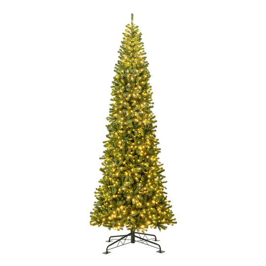 12 FT Tall Prelit Hinged Artificial Christmas Tree with 2536 PVC Branch Tips