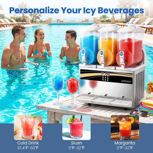 Commercial Slushy Dispenser 12 Gal Triple Tank Slushie Maker