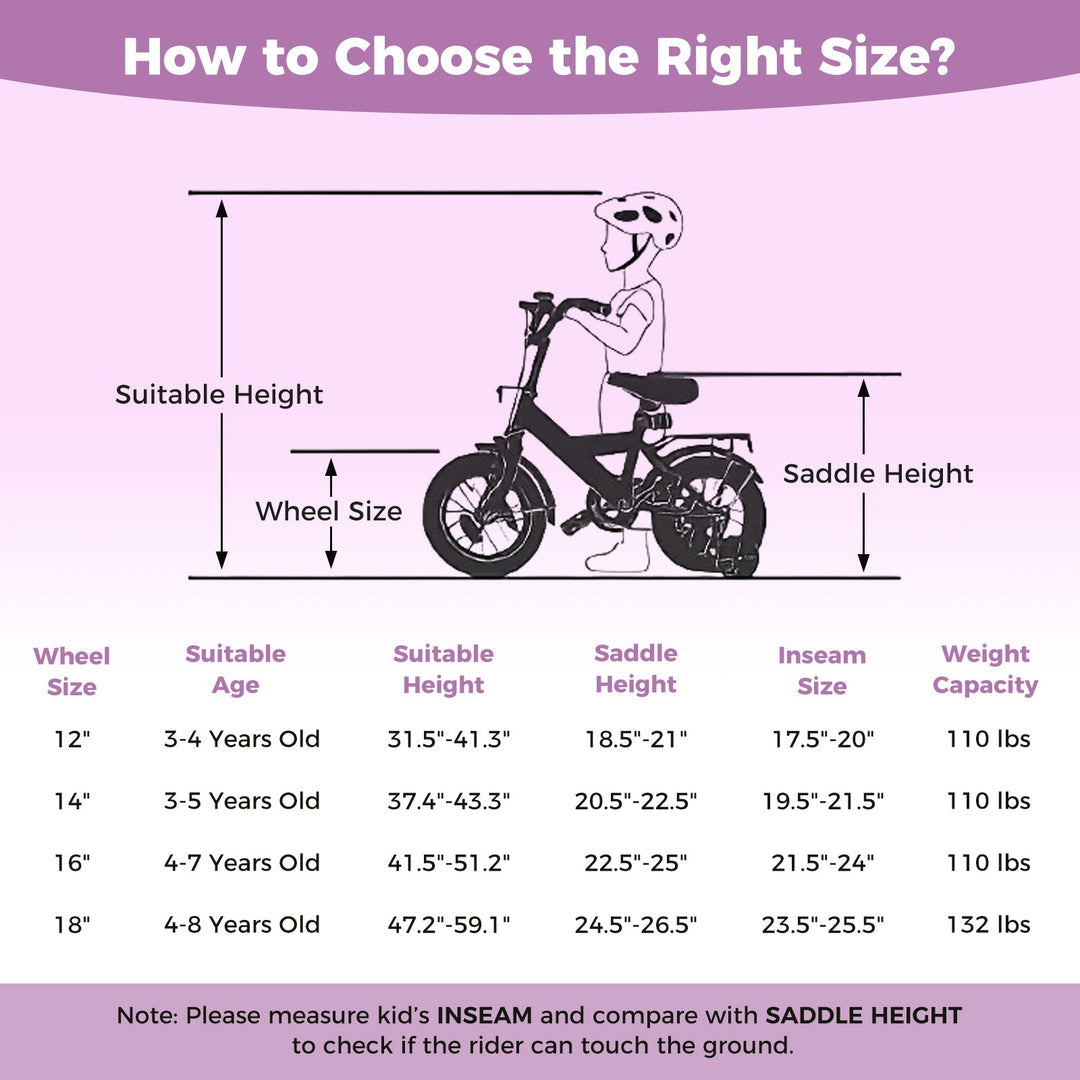 Kids Bike 12-18 Inch with Training Wheels - Purple