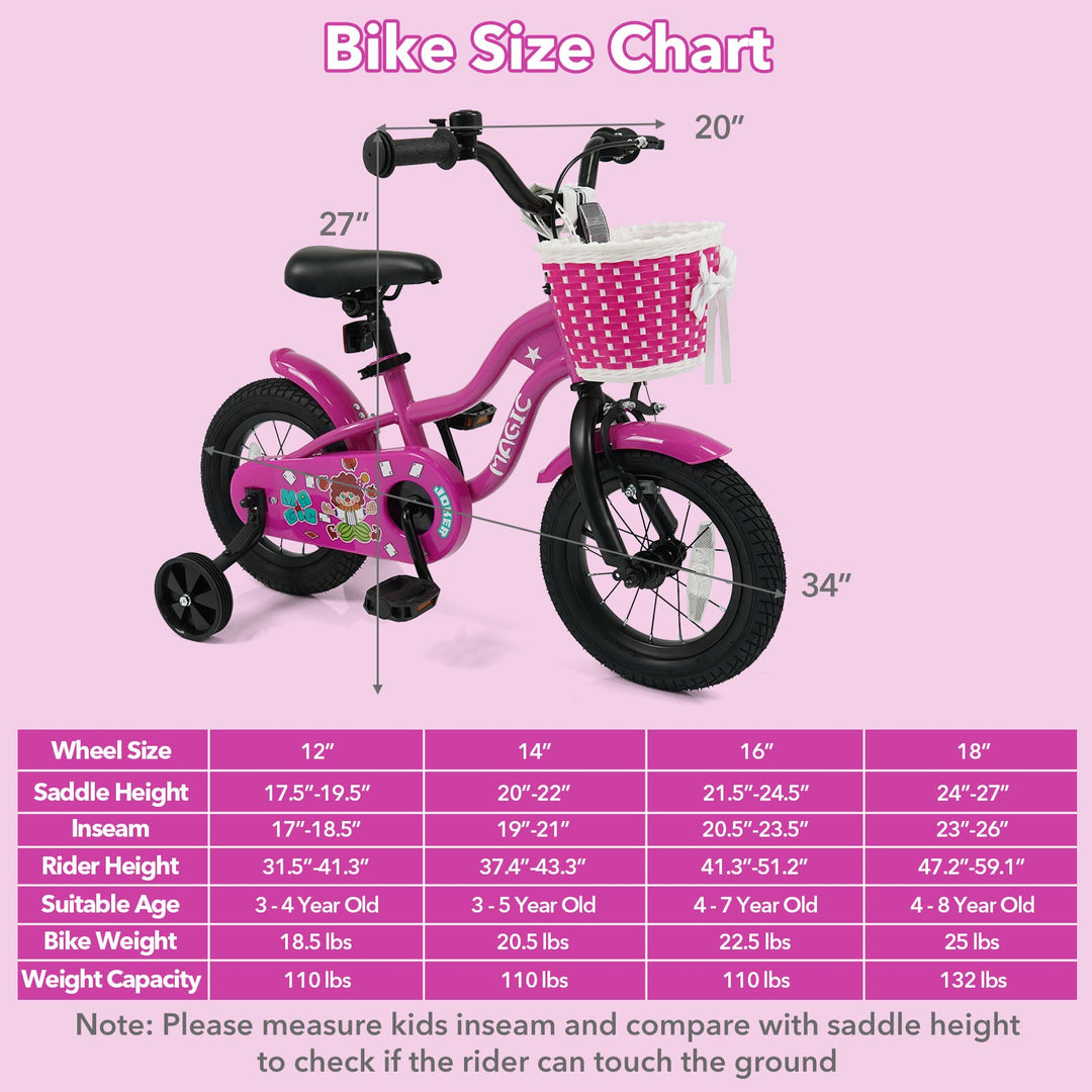 Kids Bike with Training Wheels 12-18 Inch - Magic Rose