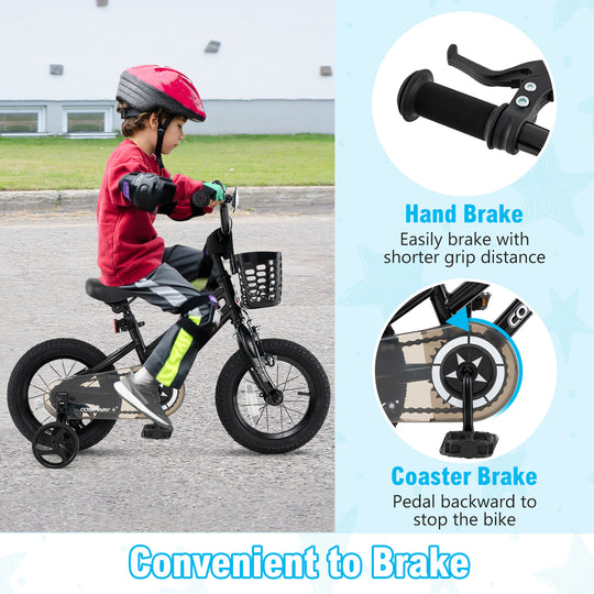 12 Inch Kids Bike with Basket and Training Wheels for Children Aged 3-5 Years Old