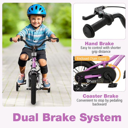 Kids Bike 12-Inch Children Training Bicycle with 2 Brake for 3-4 Years Old
