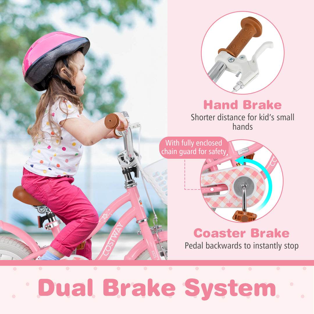 12 Inch Kids Bike with Training Wheels and Basket for Boys Girls 3-4 Years Old
