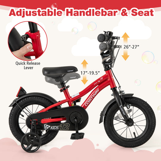 12 Inch Kids Bike Adjustable Bicycle with Reflectors and Bell for 3-4 Years Old