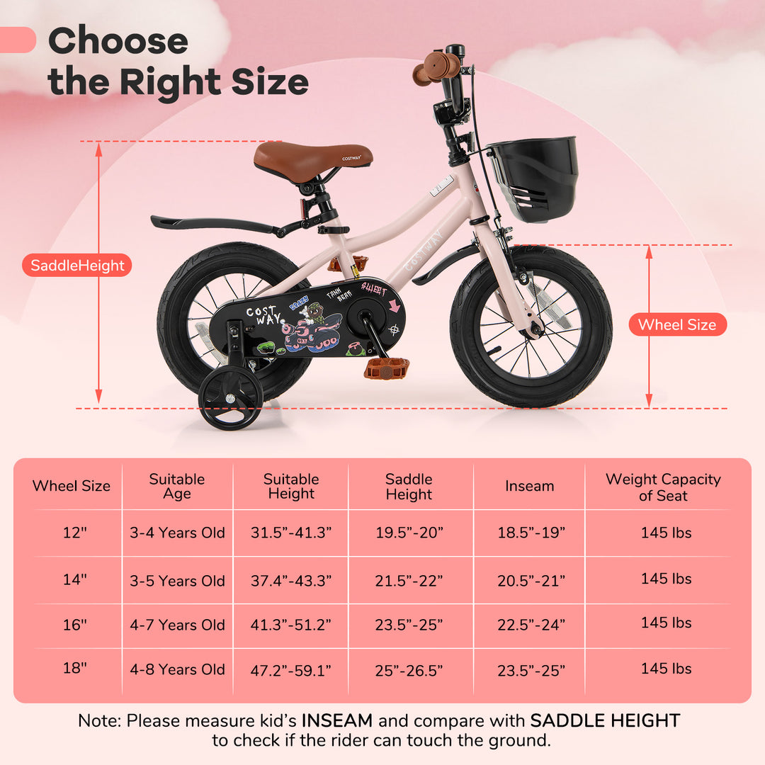 12 Inches Kids Bike with Basket and Adjustable Handlebar for 3-4 Years Old
