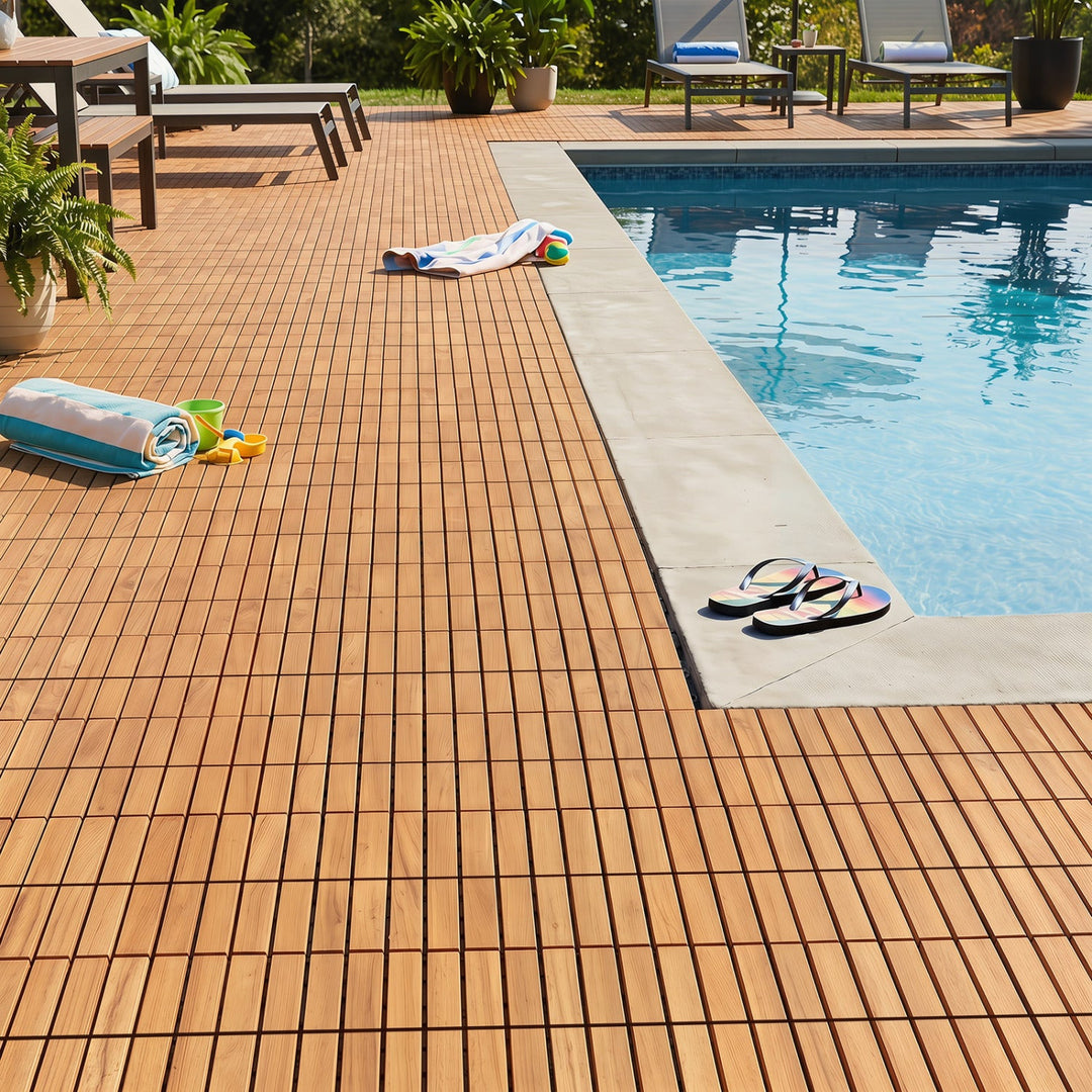 Acacia Wood Interlocking Deck Tiles 12x12 Inch - 27 Pack