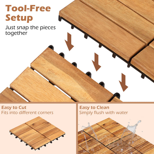 Acacia Wood Interlocking Deck Tiles 12x12 Inch - 27 Pack