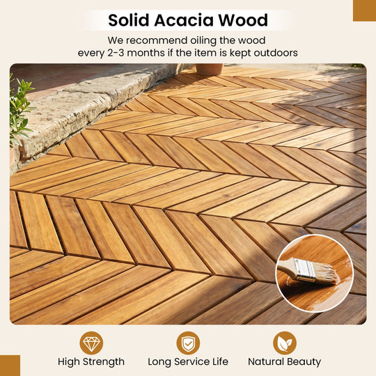 Acacia Wood Interlocking Deck Tiles 12x12 Inch - 30 Pack