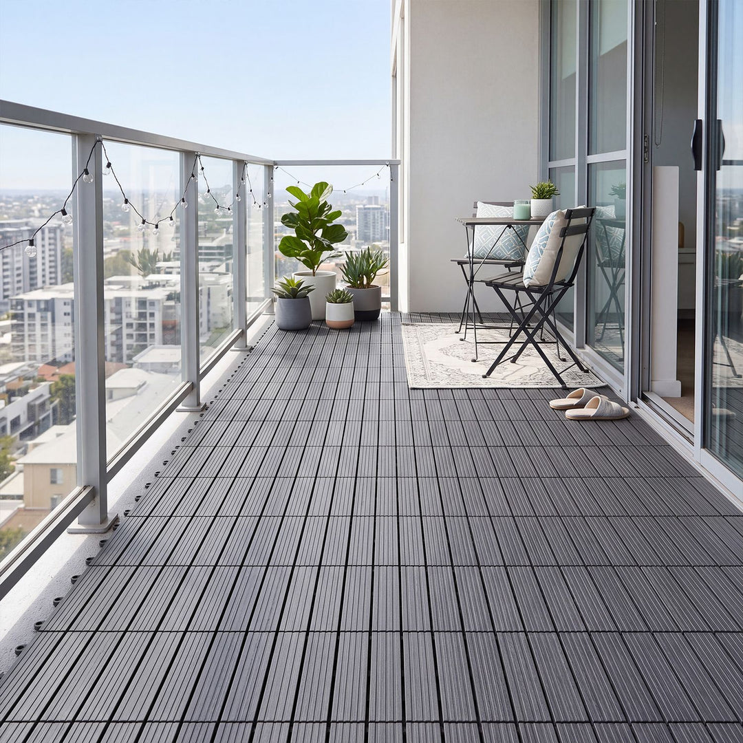 12” x 12” Waterproof PP Plastic Interlocking Deck Tiles for Patio Set of 2-Gray