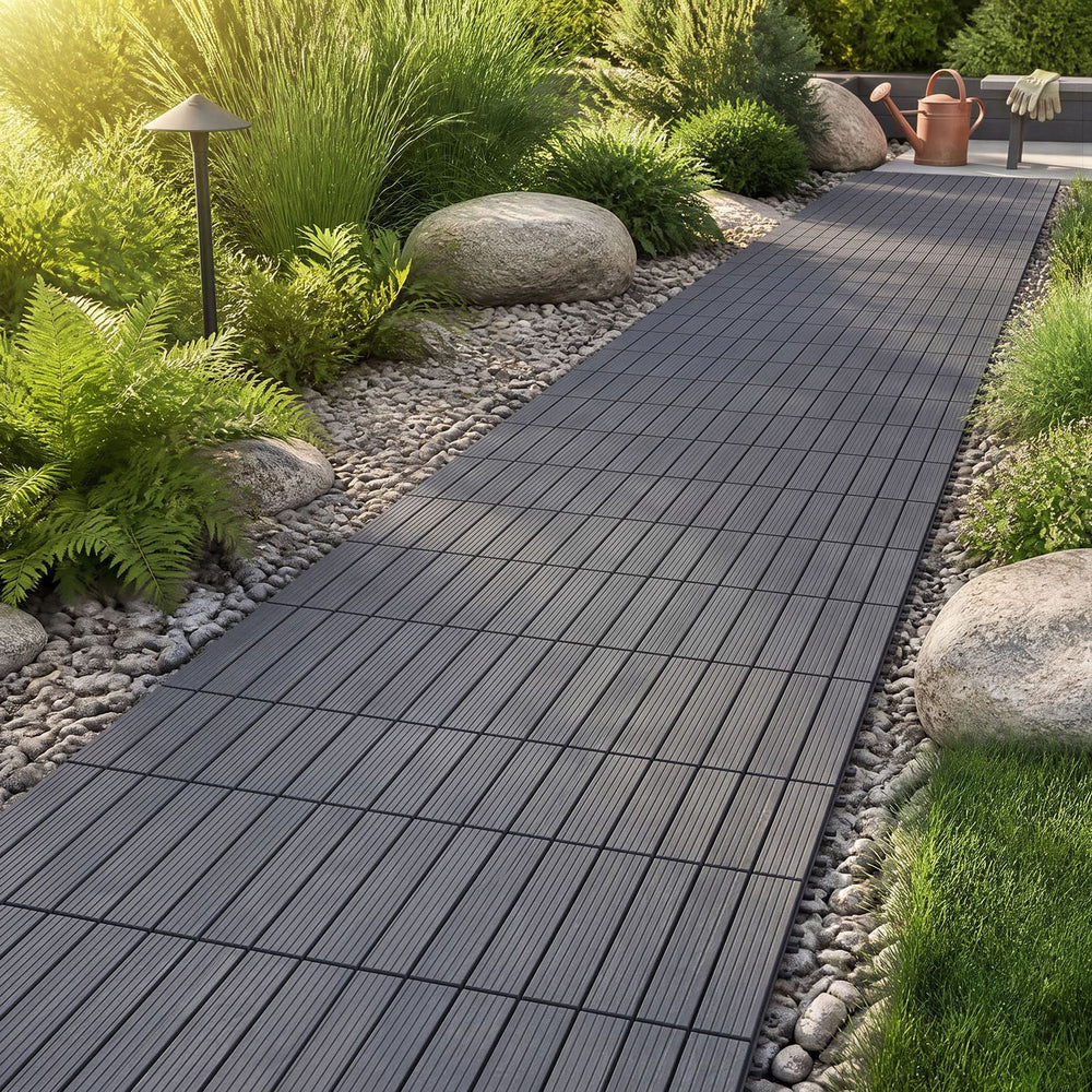 12” x 12” Waterproof PP Plastic Interlocking Deck Tiles for Patio Set of 2-Gray