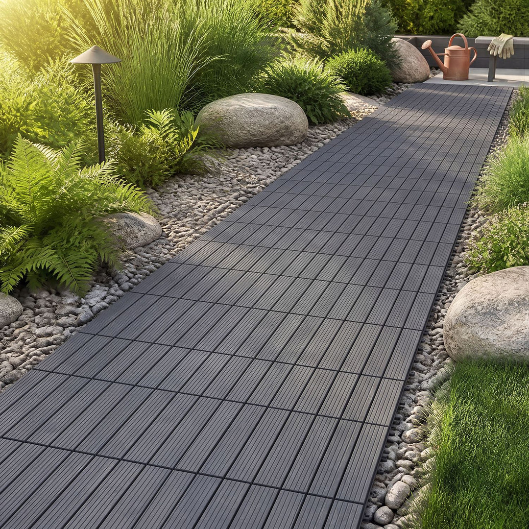 12” x 12” Waterproof PP Plastic Interlocking Deck Tiles for Patio Set of 2-Gray