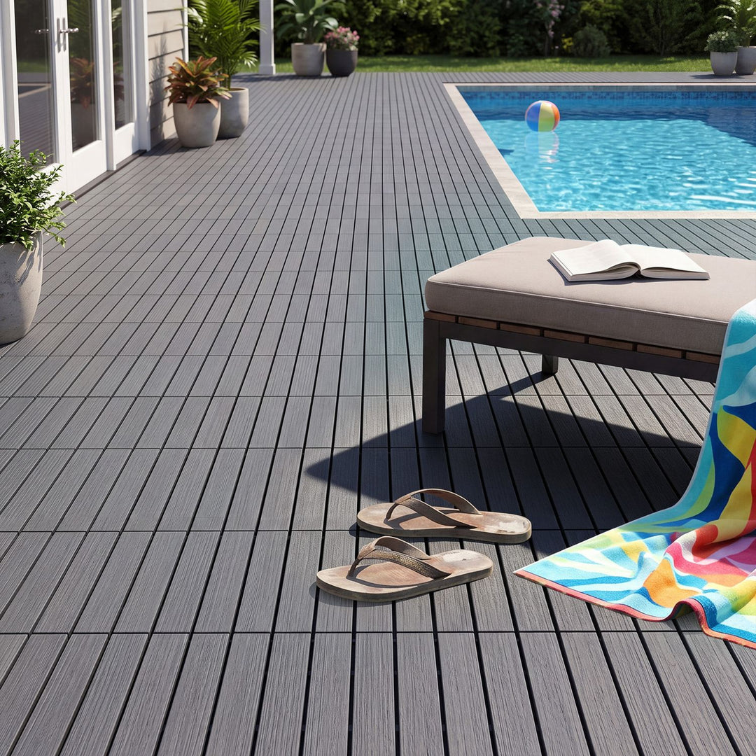 12” x 12” Waterproof PP Plastic Interlocking Deck Tiles for Patio Set of 2-Gray