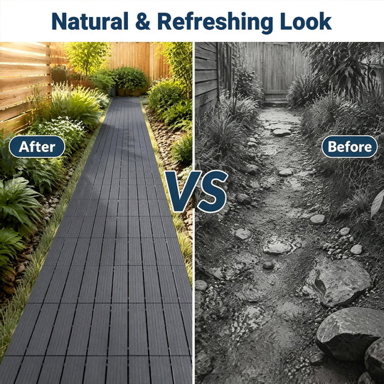 12” x 12” Waterproof PP Plastic Interlocking Deck Tiles for Patio Set of 2-Gray
