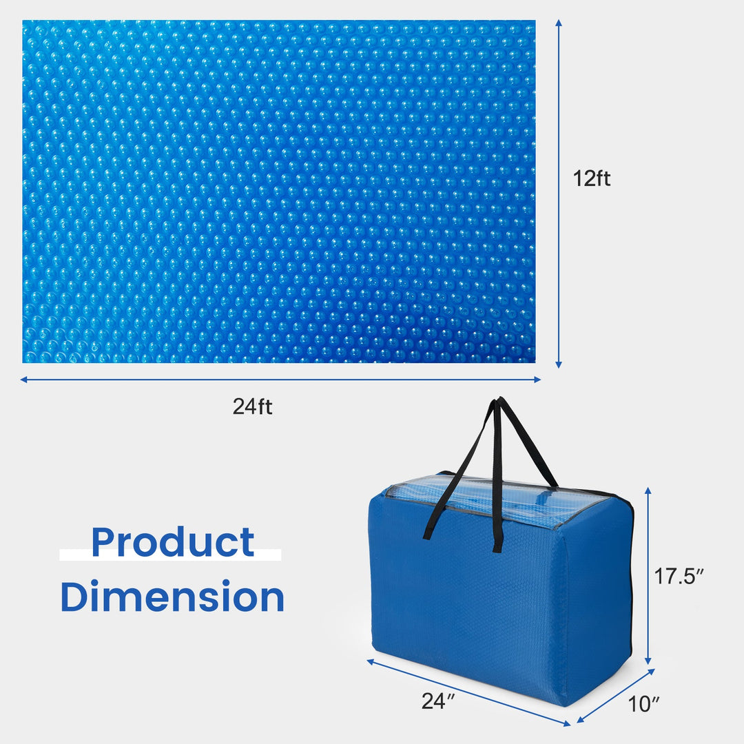Rectangle Swimming Pool Cover 12-MIL Heat Retaining Pool Solar Blanket with Carrying Bag