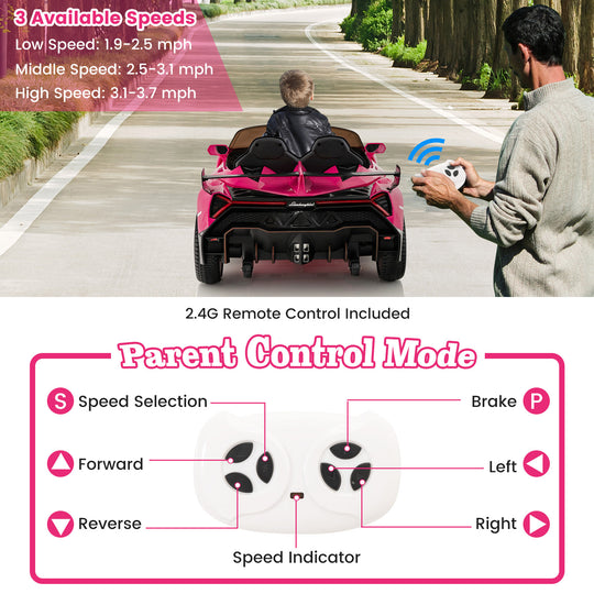 12V Licensed Lamborghini 4WD Kids Ride-on Sports Car with 2.4G Remote-Pink