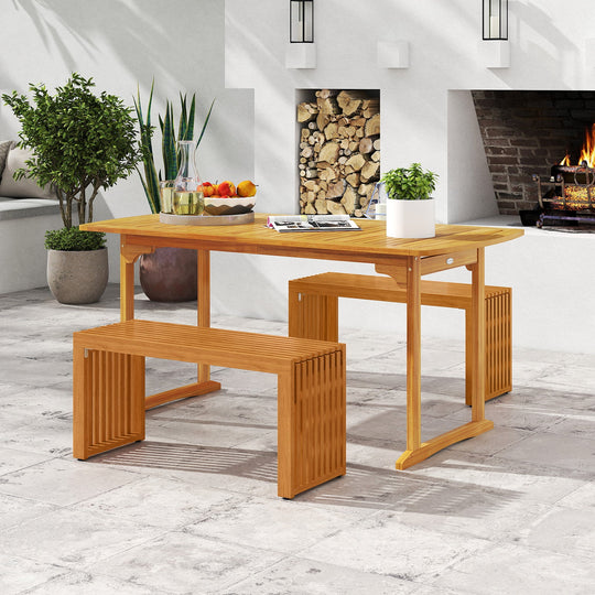 36 Inch Patio Bench All-Slat Acacia Wood Loveseat