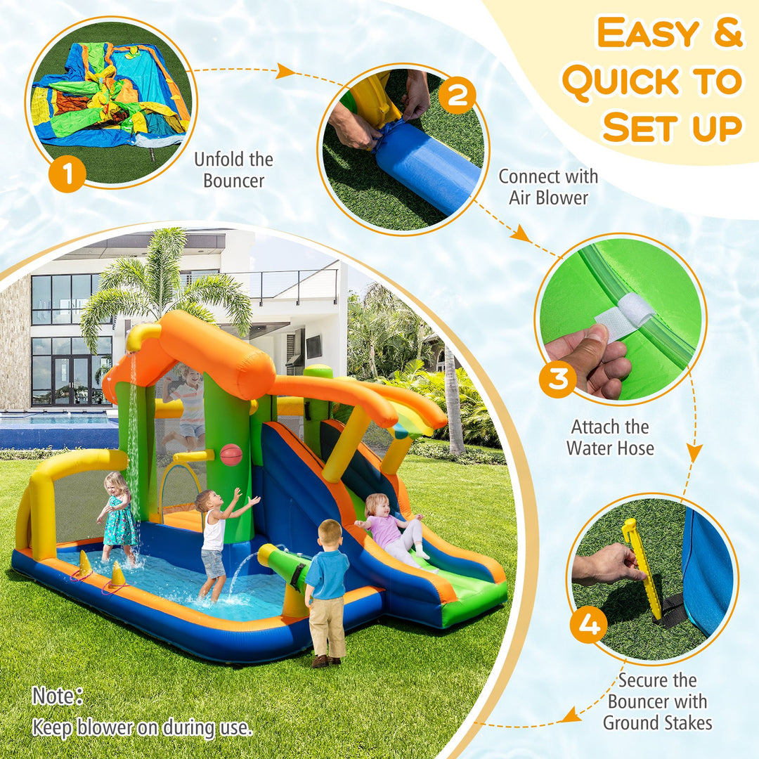 8-in-1 Jumping Castle with Slide and 480W Blower
