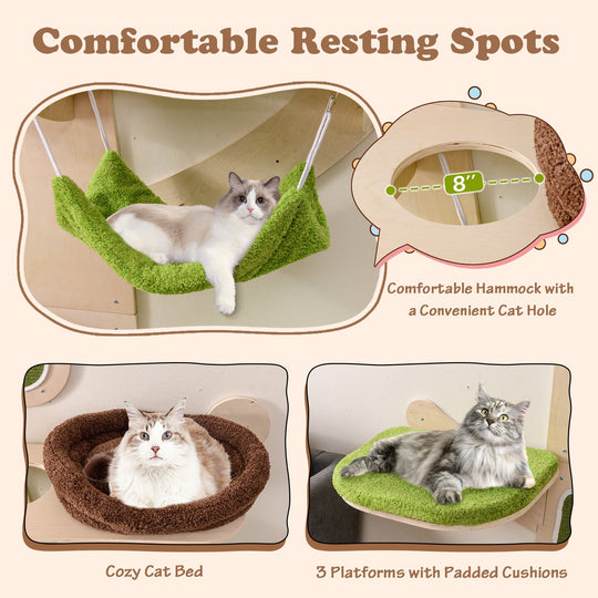 Wall-Mounted Cat Tower Cat Wall Shelves Furniture with Bed-Green
