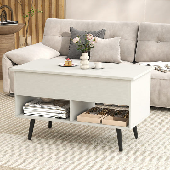 31.5 Inch Lift-Top Coffee Table with Hidden Storage and 2 Open Shelves