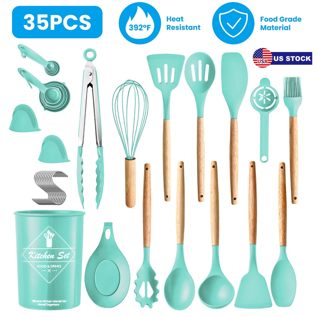 35Pcs Kitchen Cooking Utensils Set Spatula Set Baking Utensil Set Kitchen Accessories Necessities with Holder Egg Whisk Separator Tong Turner Spoons C