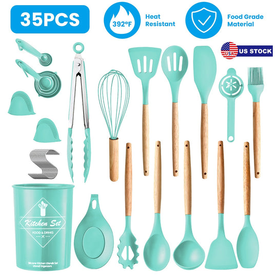 35Pcs Kitchen Cooking Utensils Set Spatula Set Baking Utensil Set Kitchen Accessories Necessities with Holder Egg Whisk Separator Tong Turner Spoons C
