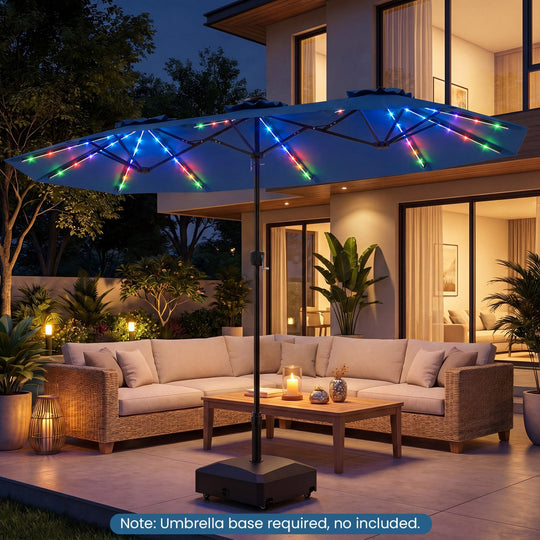 13 FT Double-Sided Patio Umbrella with Color-Changing Flowing Solar LED Lights