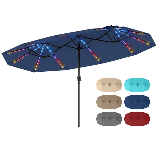 13 FT Double-Sided Patio Umbrella with Color-Changing Flowing Solar LED Lights