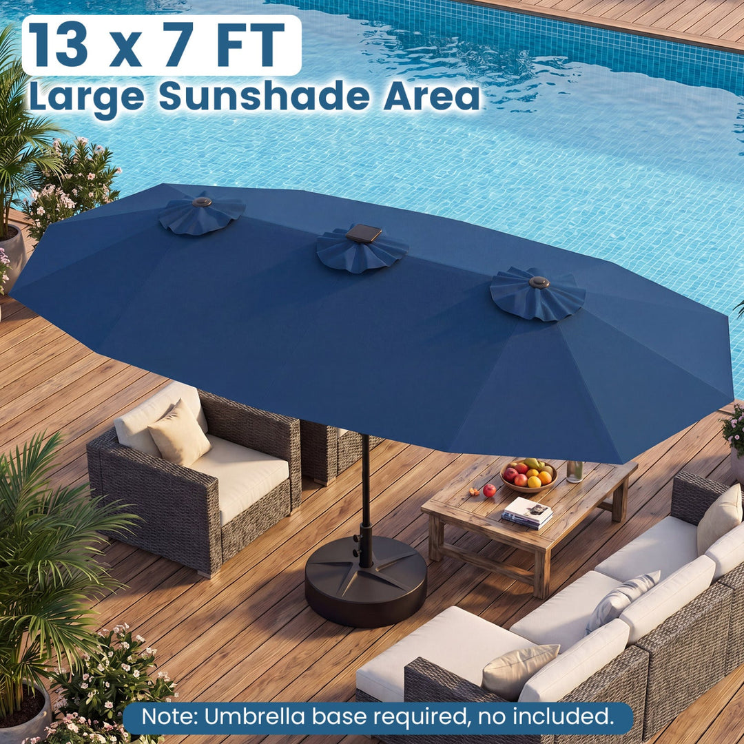 13 FT Double-Sided Patio Umbrella with Color-Changing Flowing Solar LED Lights