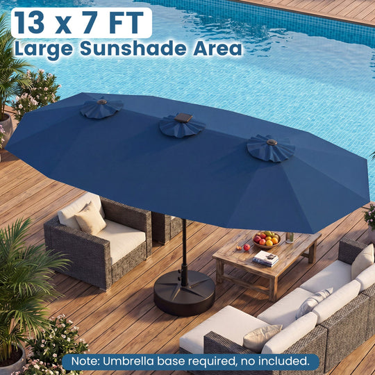 13 FT Double-Sided Patio Umbrella with Color-Changing Flowing Solar LED Lights