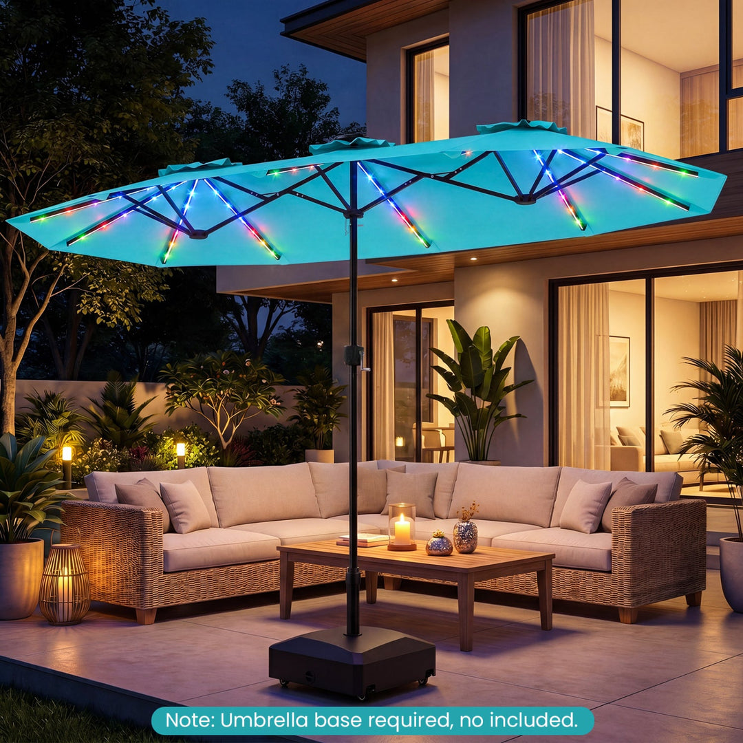 13 FT Double-Sided Patio Umbrella with Color-Changing Flowing Solar LED Lights