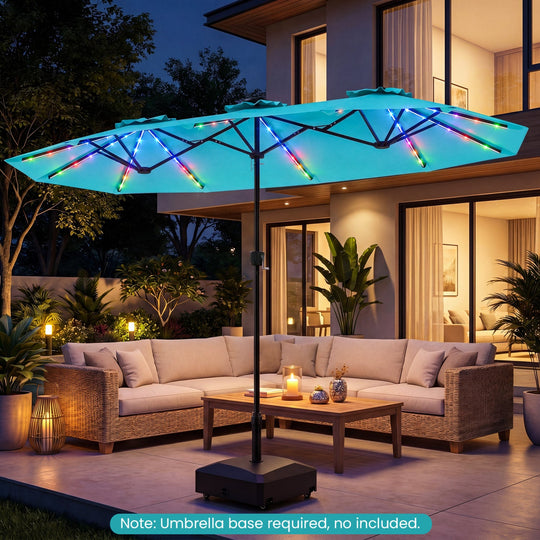 13 FT Double-Sided Patio Umbrella with Color-Changing Flowing Solar LED Lights