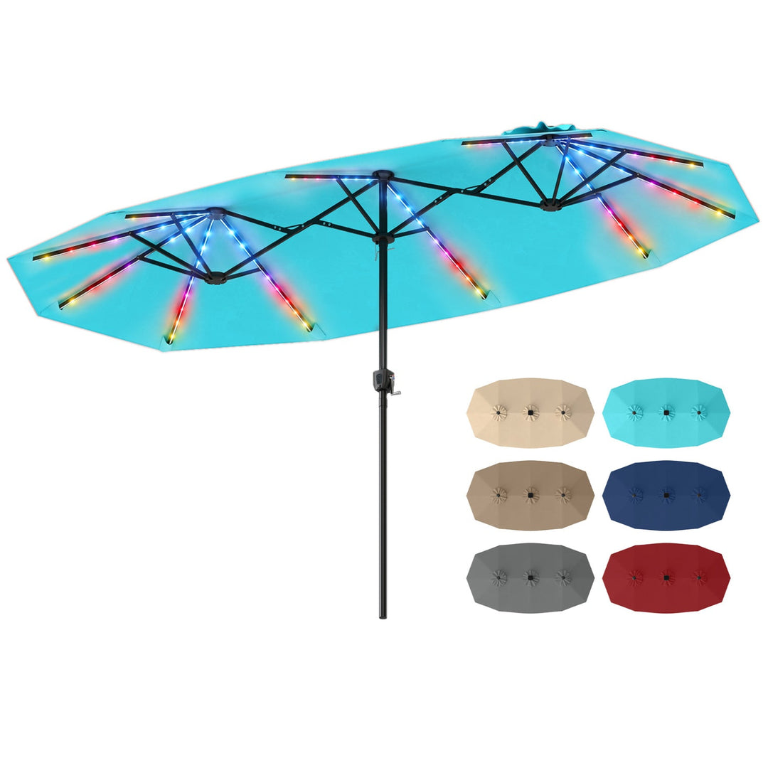 13 FT Double-Sided Patio Umbrella with Color-Changing Flowing Solar LED Lights