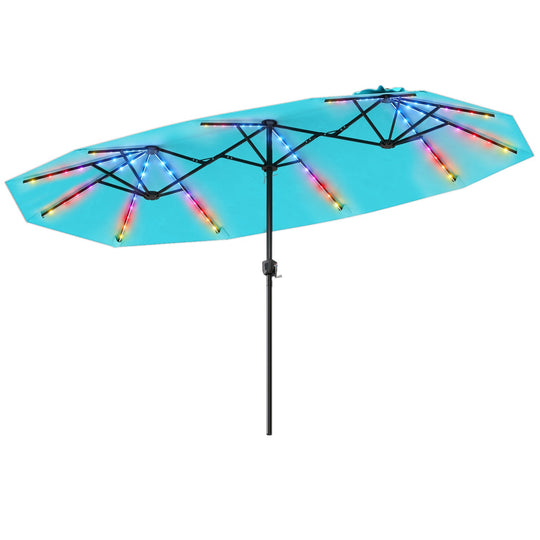 13 FT Double-Sided Patio Umbrella with Color-Changing Flowing Solar LED Lights