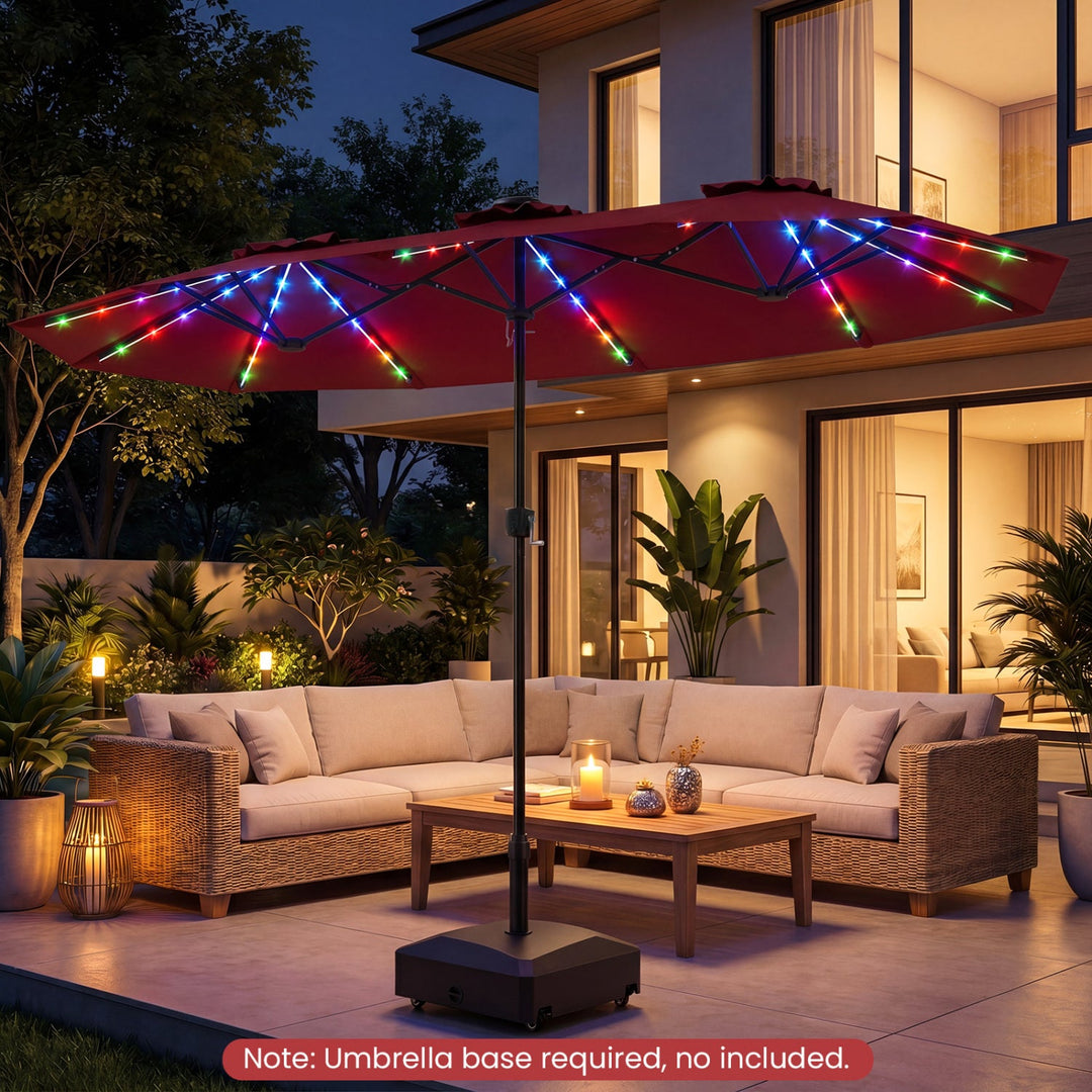 13 FT Double-Sided Patio Umbrella with Color-Changing Flowing Solar LED Lights