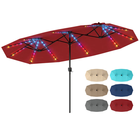 13 FT Double-Sided Patio Umbrella with Color-Changing Flowing Solar LED Lights