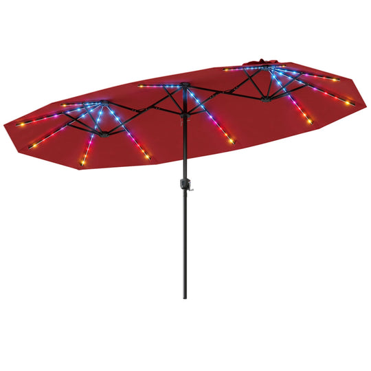 13 FT Double-Sided Patio Umbrella with Color-Changing Flowing Solar LED Lights