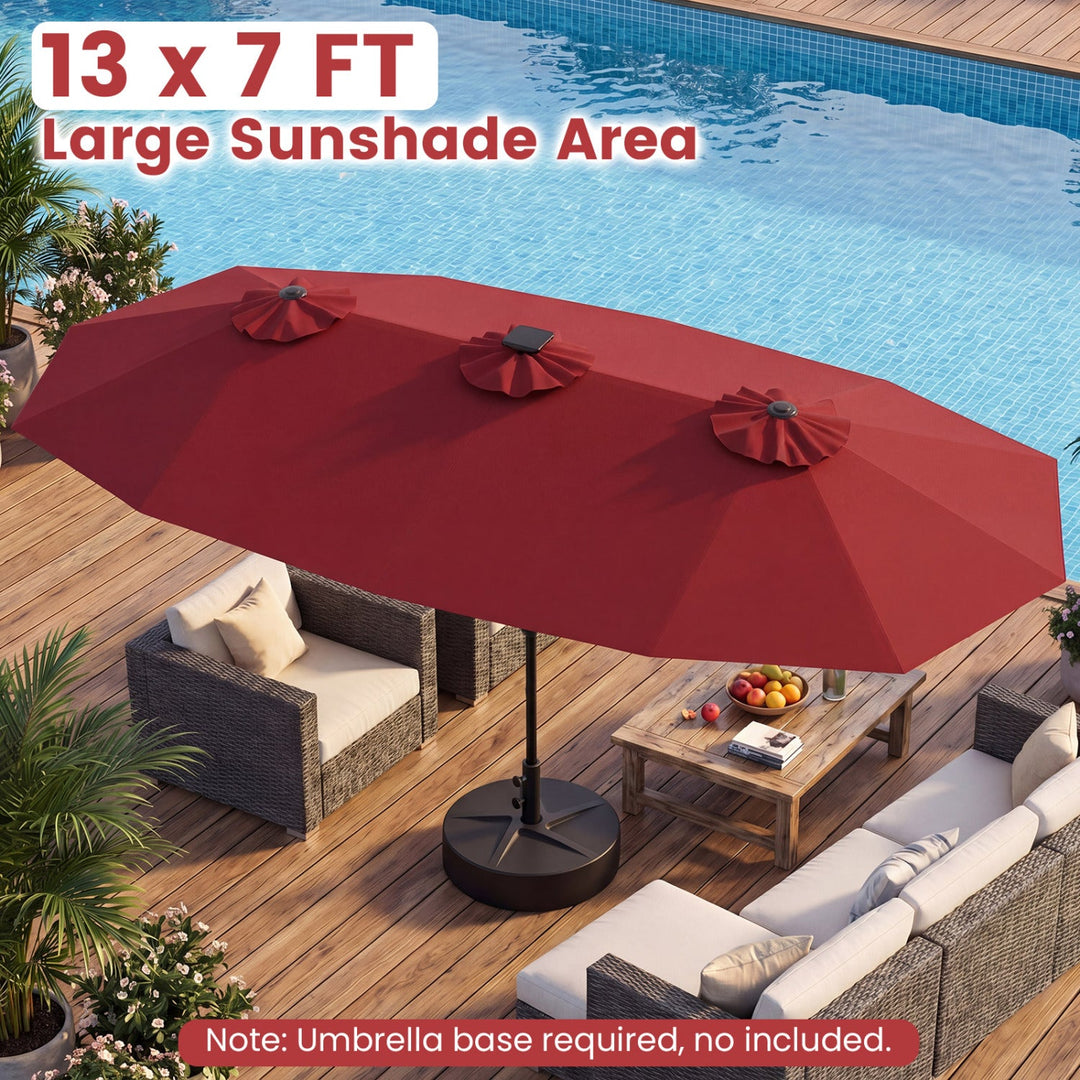 13 FT Double-Sided Patio Umbrella with Color-Changing Flowing Solar LED Lights