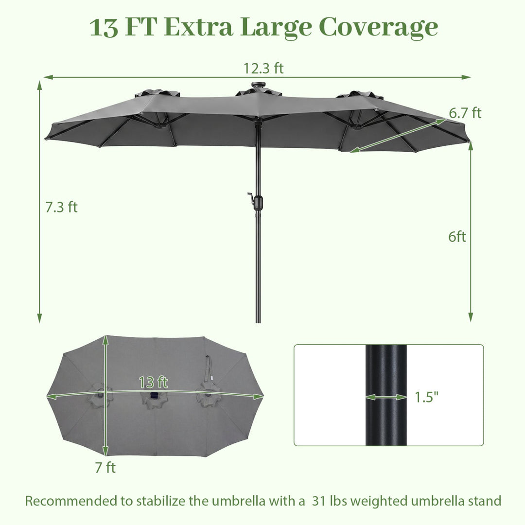 13 FT Double-Sided Patio Umbrella with 36 LED Lights