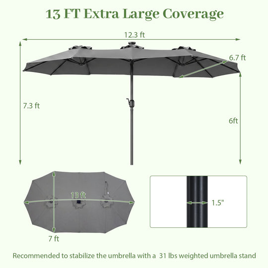 13 FT Double-Sided Patio Umbrella with 36 LED Lights