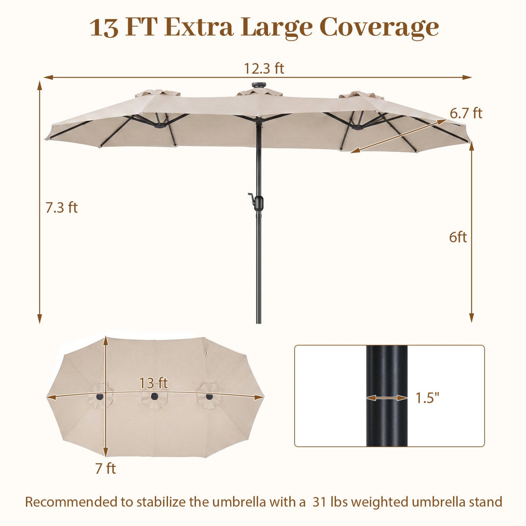 13 FT Double-Sided Patio Umbrella with 36 LED Lights
