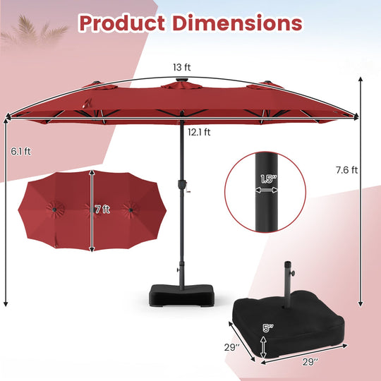 13 FT Double-Sided Patio Umbrella with 108 LED Lights & Base