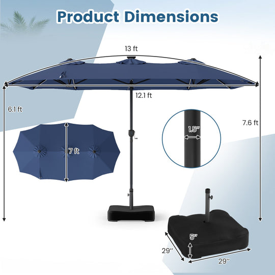 13 FT Double-Sided Patio Umbrella with 108 LED Lights & Base