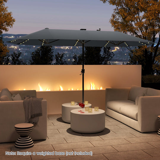 13 FT Double-Sided Patio Umbrella with Solar LED Lights