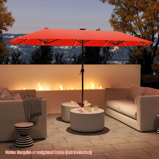 13 FT Double-Sided Patio Umbrella with Solar LED Lights