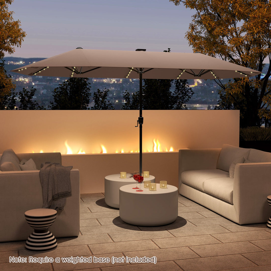 13 FT Double-Sided Patio Umbrella with Solar LED Lights