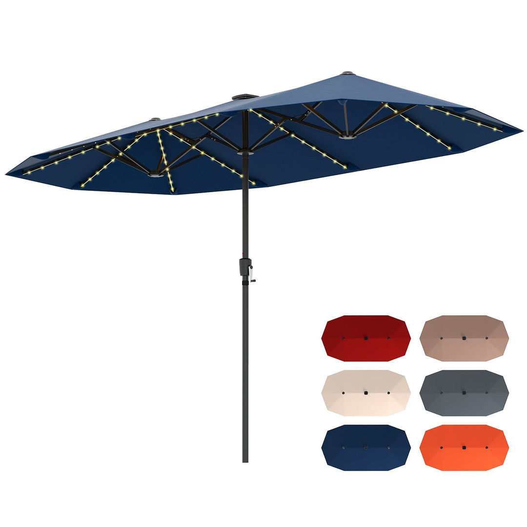 13 FT Double-Sided Patio Umbrella with Solar LED Lights