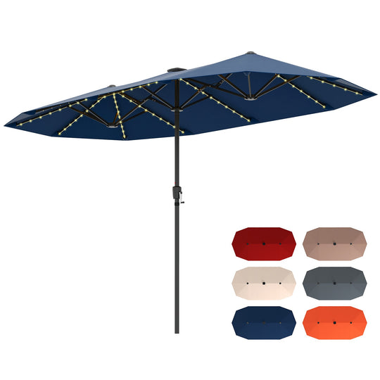 13 FT Double-Sided Patio Umbrella with Solar LED Lights